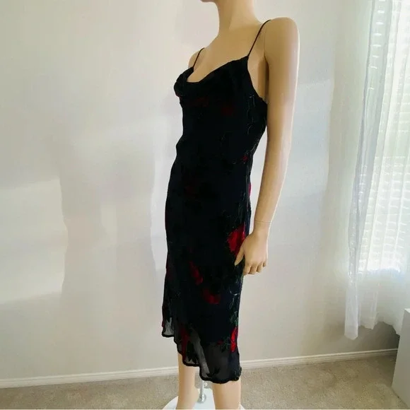 Vintage 90’s Betsey Johnson NY Dress Black Red Rose Mesh Velvet Burnout Sz L - Picture 7 of 13